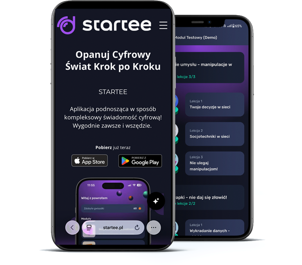 Dwa smartfony z aplikacją Startee