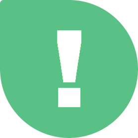 Niebieski wykrzyknik na zielonym, zaokrąglonym tle.