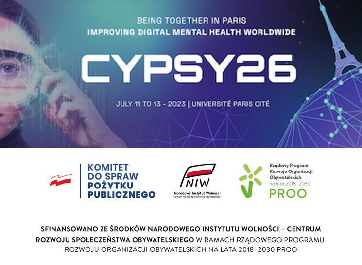 Baner konferencji CYPSY26 o cyfrowym zdrowiu psychicznym, z datą, miejscem i logotypami organizatorów.