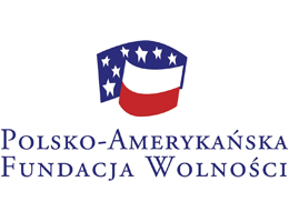 Logo Polsko-Amerykańskiej Fundacji Wolności z flagą w kolorach Polski i USA.