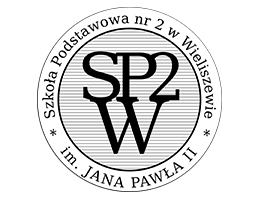 Logo Szkoły Podstawowej nr 2 im. Jana Pawła II w Wieliszewie, okrągły znak.